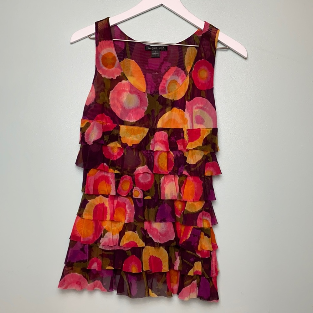 NWOT August Silk Tiered Floral Sleeveless Top Sz S